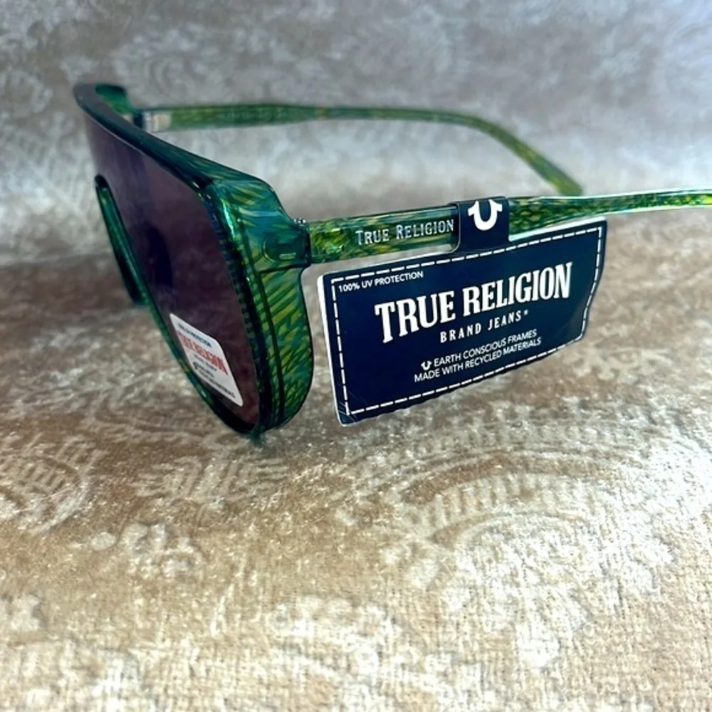 Brand New True Religion Mirrored Shield Aviator Sunglasses Green Frame